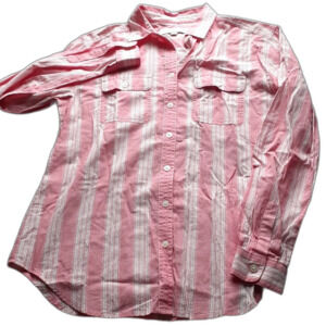 Loft shirt s pink cotton striped preppy summer shirt coastal quiet luxury casual